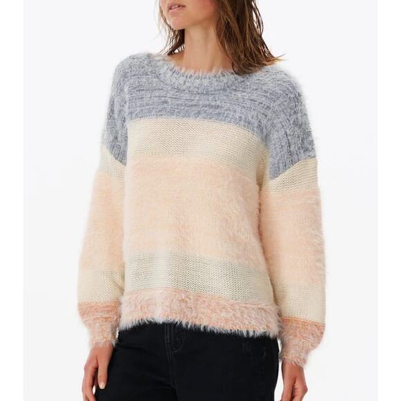 Rip Curl Fuzzy Oversized  Sweater MEDIUM Lambs Wool Boxy Balloon Sleeves $80 NEW - Picture 2 of 10